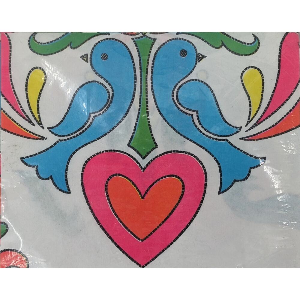 Deadstock Vintage 1970s Neon Bright Birds & Hearts REED'S PAPER TABLECLOTH Cover